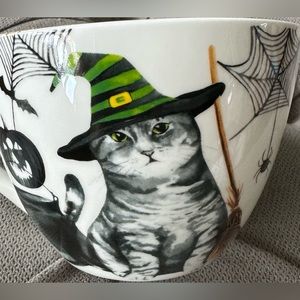 HALLOWEEN CREEPY CAT MUGw/ BROOM, CAULDRON POTIONS WITCH HAT